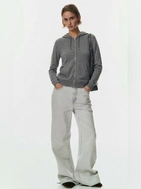 H&M Basic Gray Full-Zip Hooded Knit Sweater
